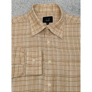 Dunhill Linen Dress Shirt Button Up Long Sleeve Beige Check Paid Men XL Portugal